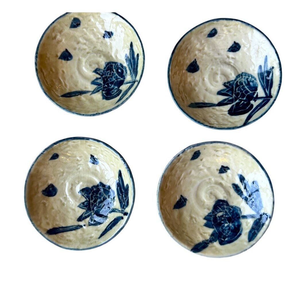 Olive Bowls Pomegranate Motif Set of 4 Ceramic Glazed Tapas Serving